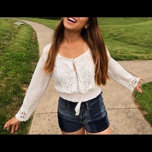 Cropped White Blouse- lace sleeves (worn once❗️)